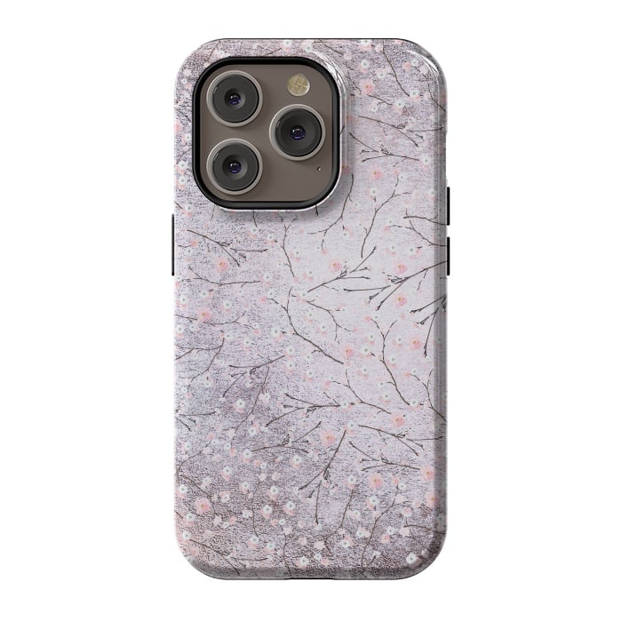 iPhone 14 Pro StrongFit Purple Gray Metal Shiny Cherry Blossom Pattern by  Utart