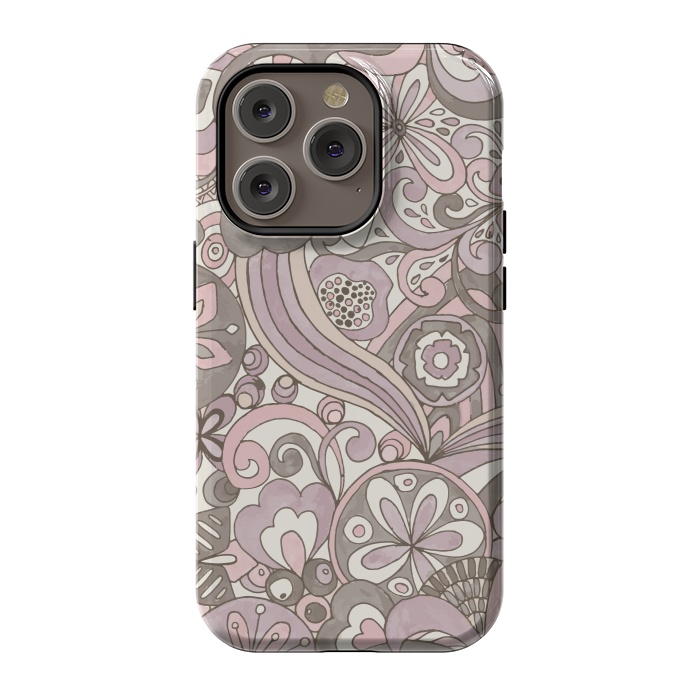 iPhone 14 Pro StrongFit Retro Colouring Book Pink and Gray by Paula Ohreen
