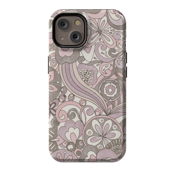 iPhone 14 StrongFit Retro Colouring Book Pink and Gray by Paula Ohreen