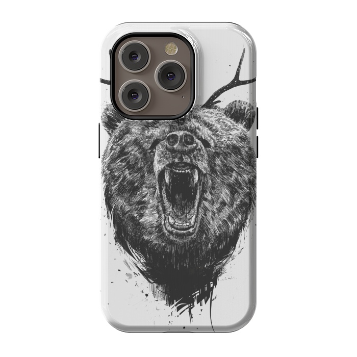 iPhone 14 Pro StrongFit Angry bear with antlers by Balazs Solti