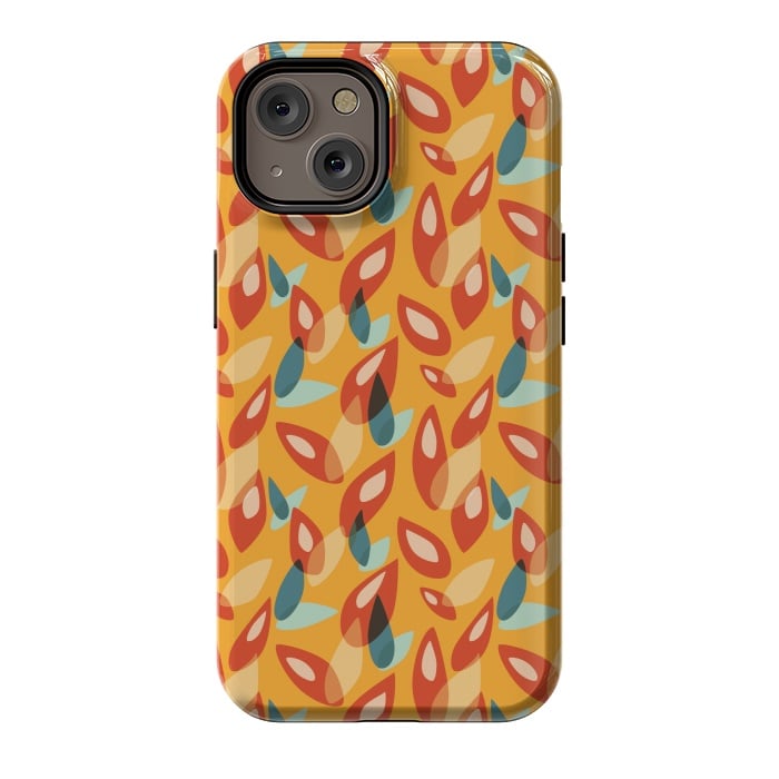 iPhone 14 StrongFit Orange Blue Yellow Abstract Autumn Leaves Pattern by Boriana Giormova