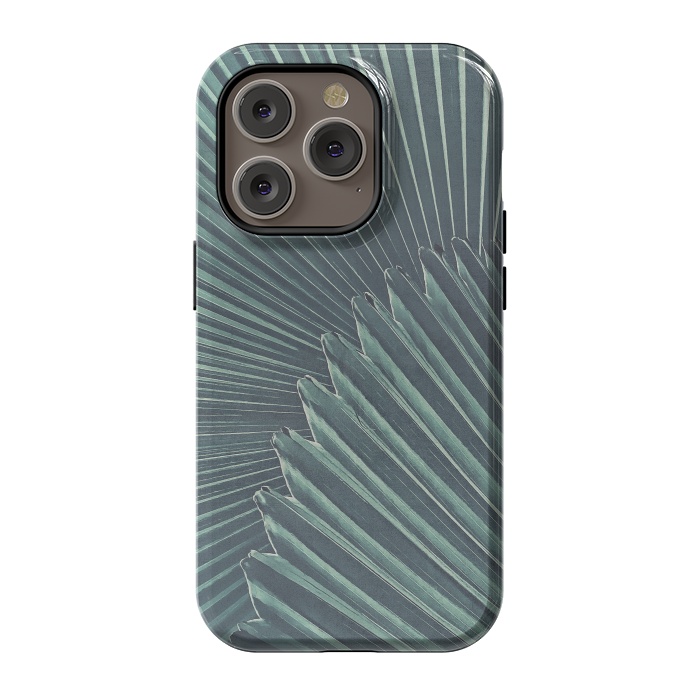 iPhone 14 Pro StrongFit Teal Palm Leaves by Andrea Haase