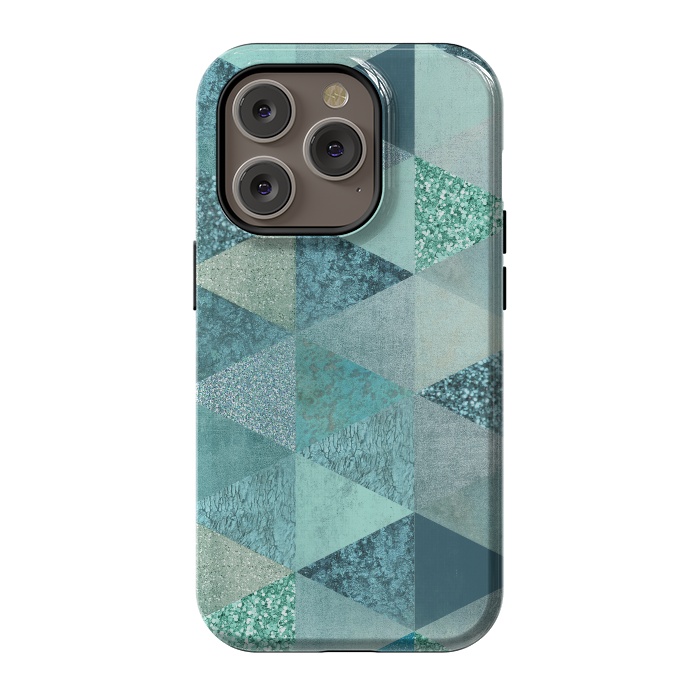 iPhone 14 Pro StrongFit Fancy Shimmering Teal Triangles by Andrea Haase