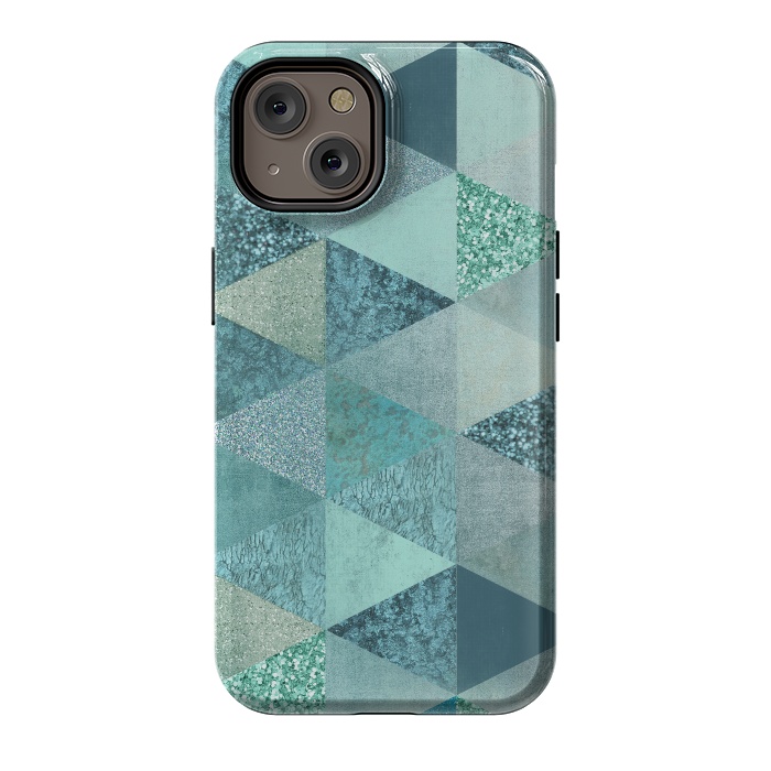 iPhone 14 StrongFit Fancy Shimmering Teal Triangles by Andrea Haase