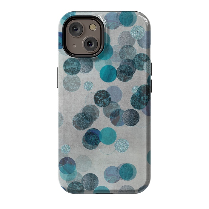 iPhone 14 StrongFit Fancy Faux Glitter Dots In Teal And Turquoise by Andrea Haase