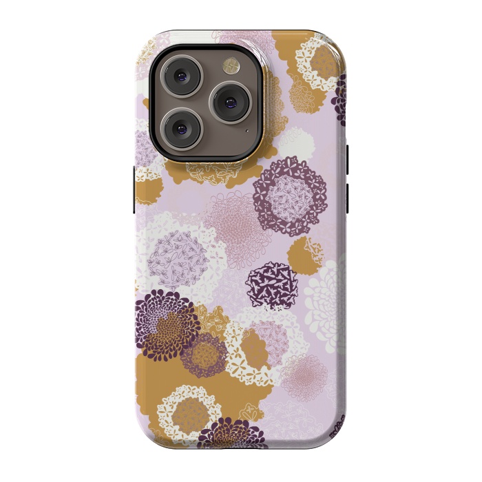iPhone 14 Pro StrongFit Doily Flowers on Pink by Paula Ohreen