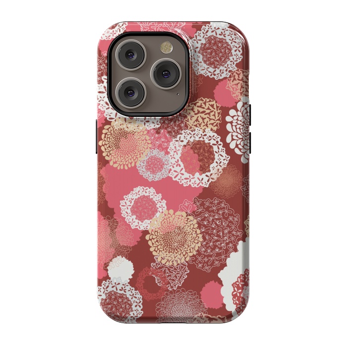 iPhone 14 Pro StrongFit Doily Flowers on Red by Paula Ohreen