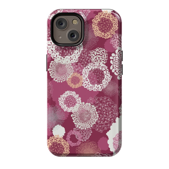 iPhone 14 StrongFit Doily Flowers on Dark Pink by Paula Ohreen