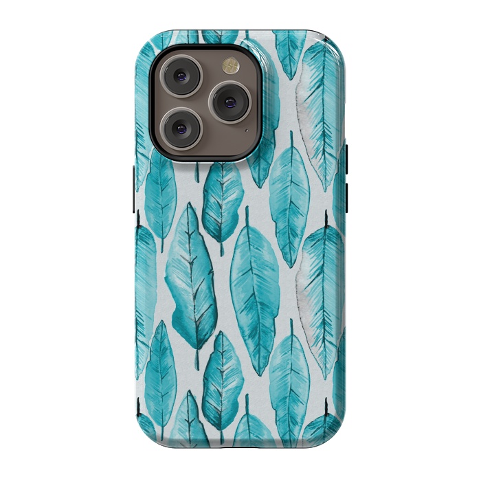 iPhone 14 Pro StrongFit Turquoise Watercolor Feathers by Andrea Haase