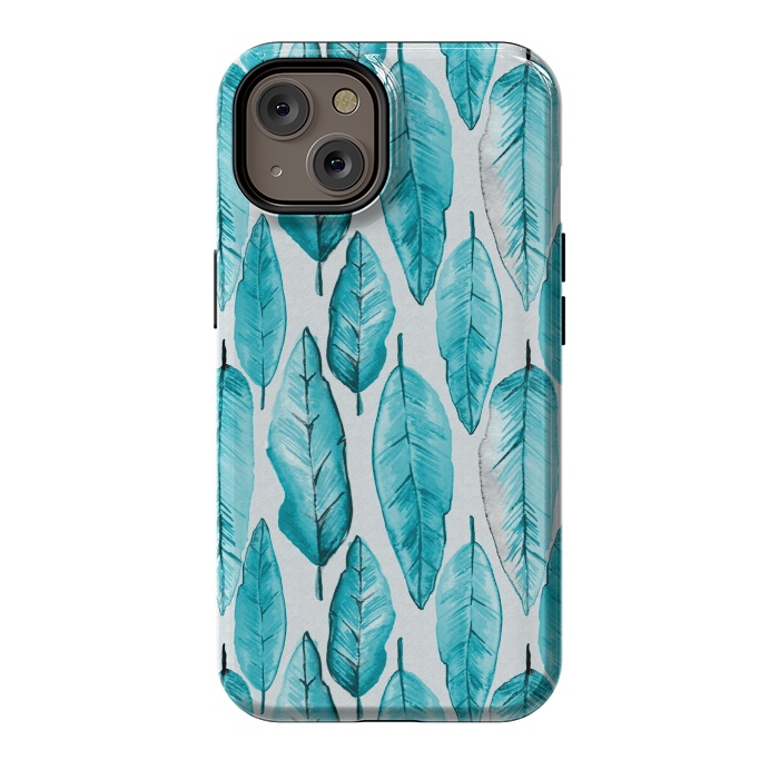 iPhone 14 StrongFit Turquoise Watercolor Feathers by Andrea Haase