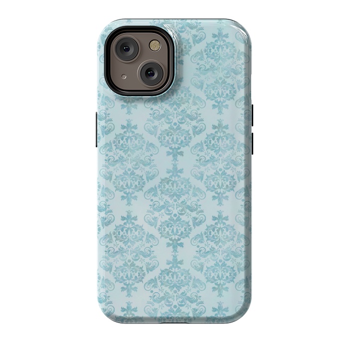 iPhone 14 StrongFit Teal Watercolor Damask Pattern by Andrea Haase