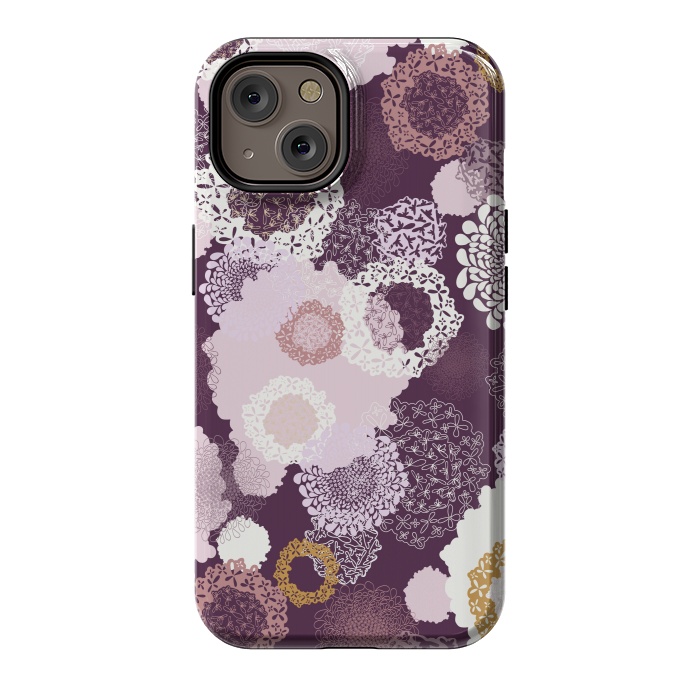iPhone 14 StrongFit Doily Flowers on Purple by Paula Ohreen