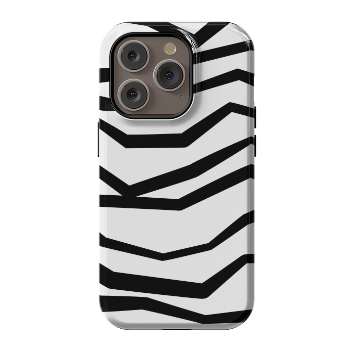 iPhone 14 Pro StrongFit Wavy Zig Zag Stripes Black And White 2 by Andrea Haase