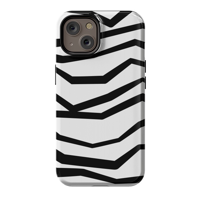 iPhone 14 StrongFit Wavy Zig Zag Stripes Black And White 2 by Andrea Haase