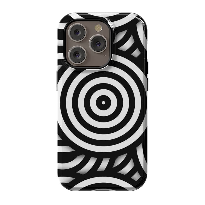 iPhone 14 Pro StrongFit Pop-Art Circle Pattern Black White 2 by Andrea Haase