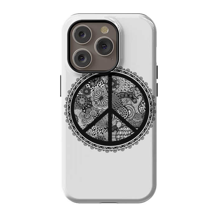 iPhone 14 Pro StrongFit Zen Doodle Peace Symbol by Andrea Haase