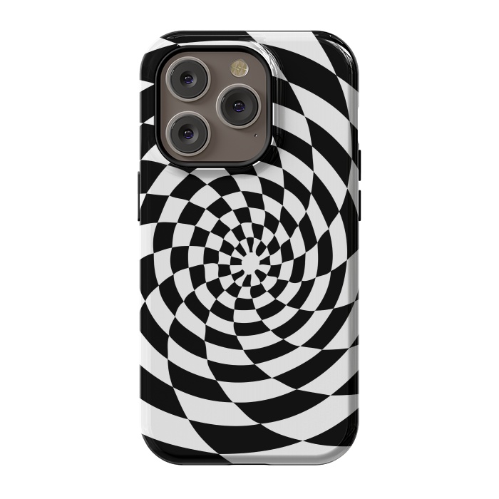 iPhone 14 Pro StrongFit Checker Spiral Black And White by Andrea Haase