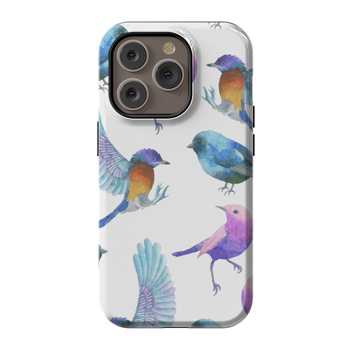 iPhone 14 Pro StrongFit Colorful Watercolors Birds Pattern by Dushan Medich