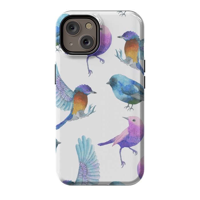 iPhone 14 StrongFit Colorful Watercolors Birds Pattern by Dushan Medich