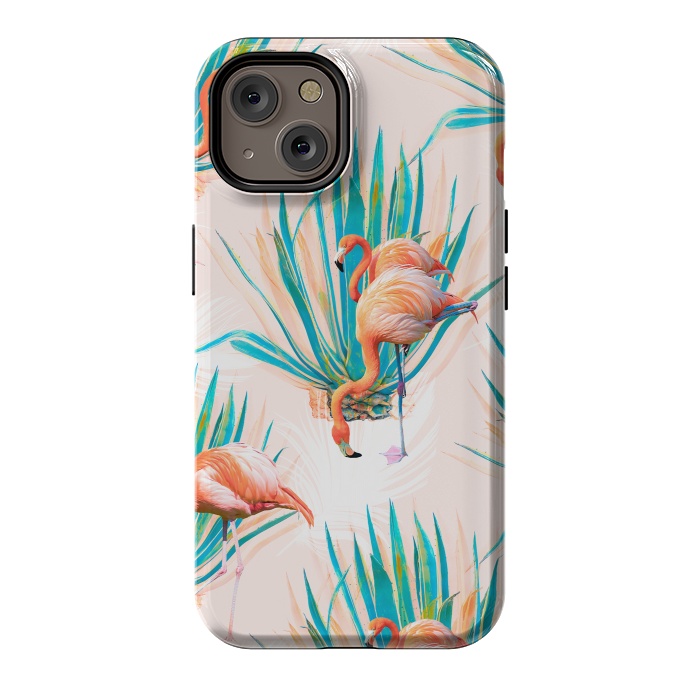 iPhone 14 StrongFit Anaglyph Flamingos with cactus by Mmartabc