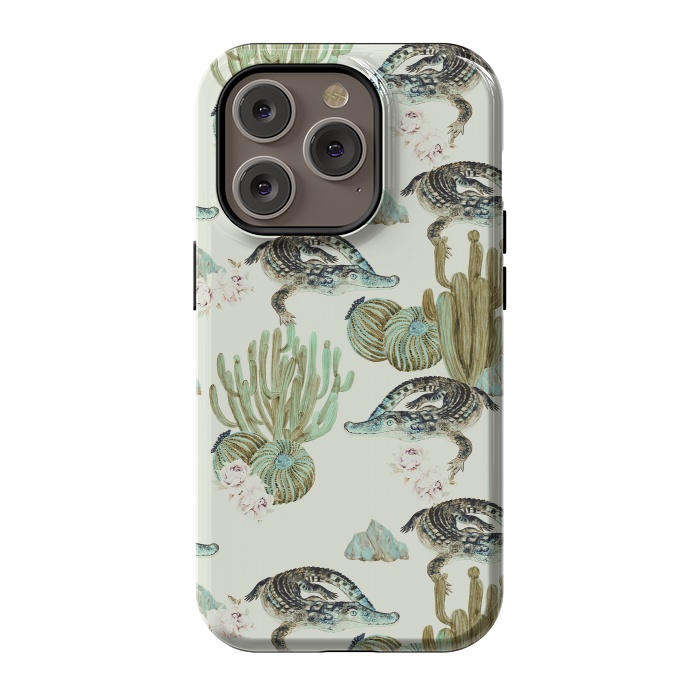 iPhone 14 Pro StrongFit Crocodile pattern on the cactus by Mmartabc