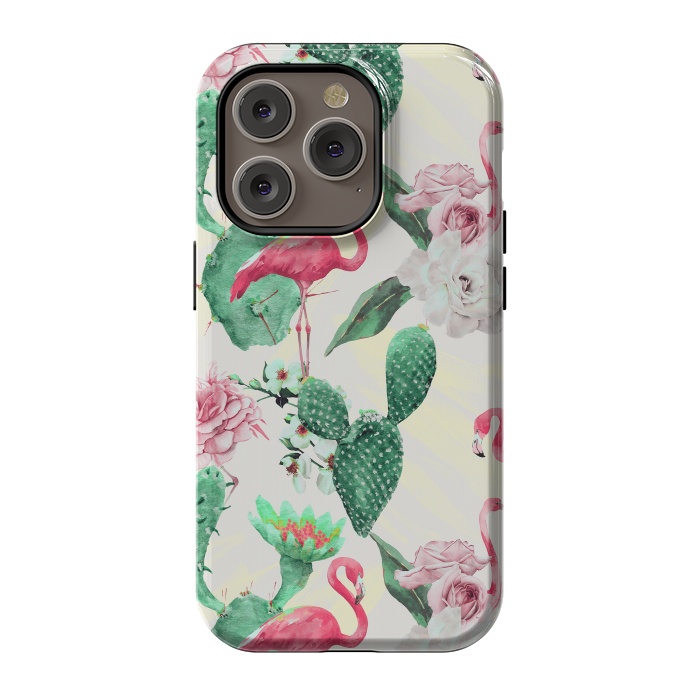 iPhone 14 Pro StrongFit Flamingos, geometric and flowers by Mmartabc