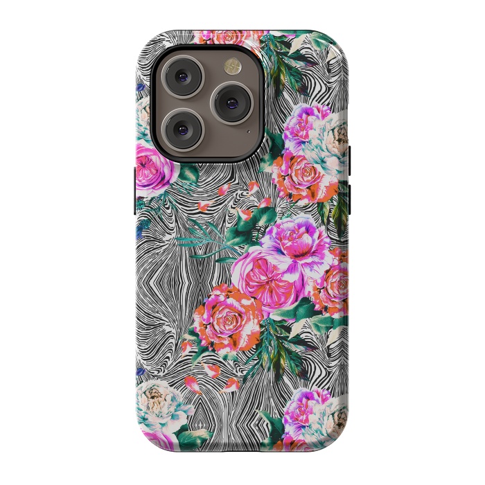 iPhone 14 Pro StrongFit Flowery on linear mosaic by Mmartabc