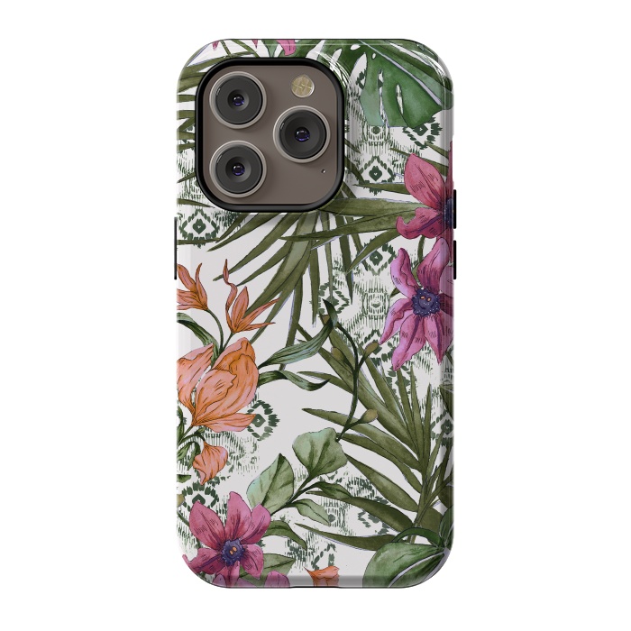 iPhone 14 Pro StrongFit Tropical tribal floral by Mmartabc