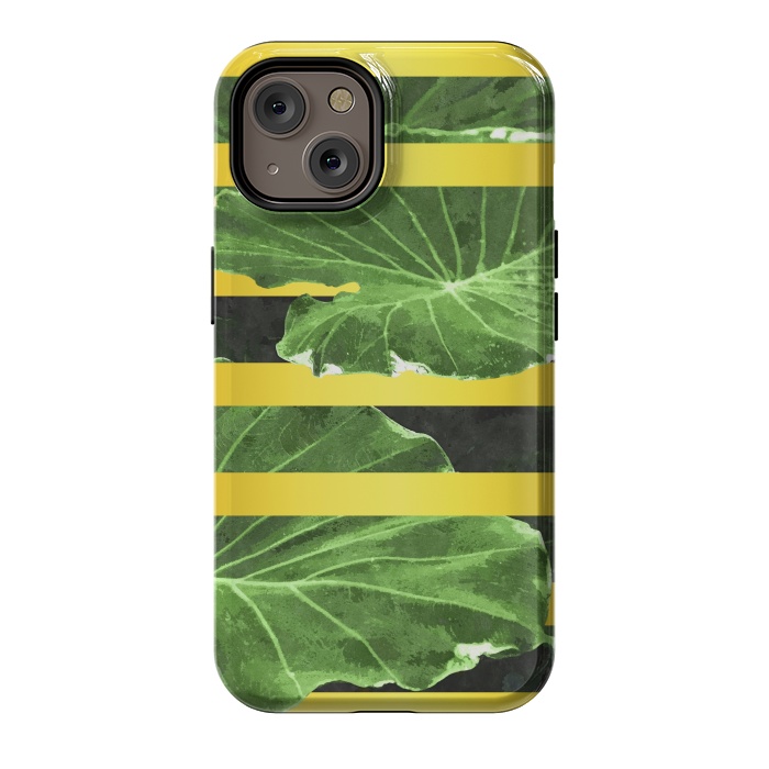 iPhone 14 StrongFit Green Leaves and Gold Stripes by Alemi