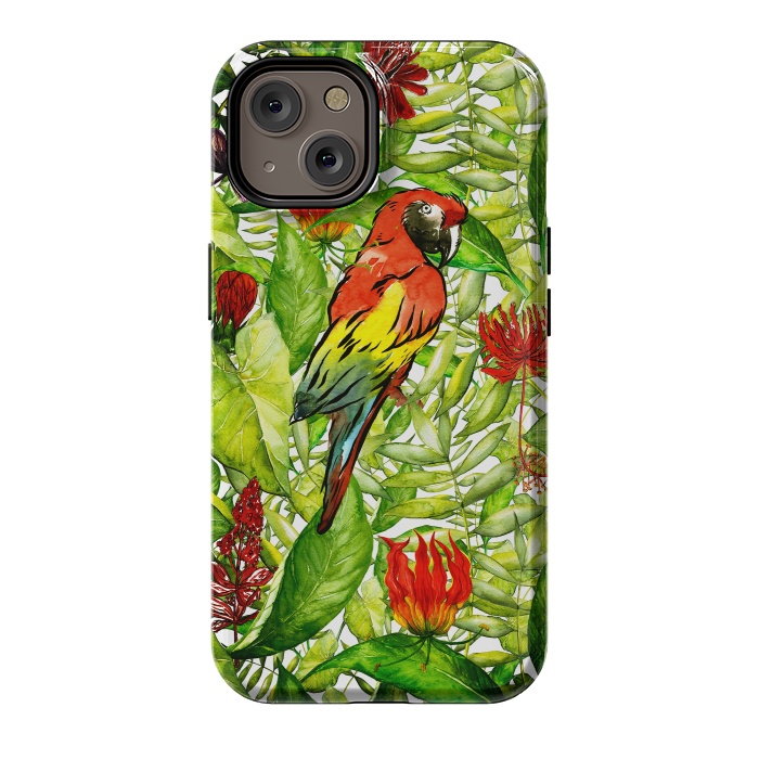 iPhone 14 StrongFit Aloha Parrot and Flower Jungle by  Utart
