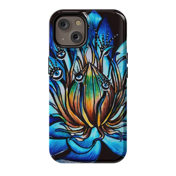 iPhone 14 StrongFit Bizarre Multi Eyed Blue Water Lily Flower Monster by Boriana Giormova