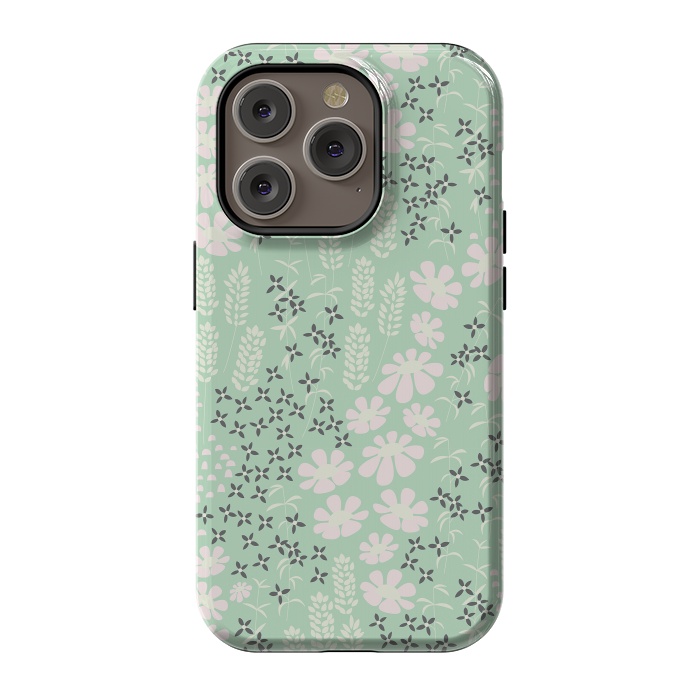 iPhone 14 Pro StrongFit Floral Mint Pattern 013 by Jelena Obradovic