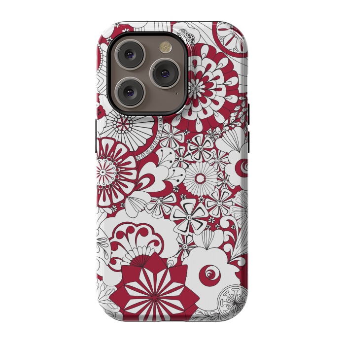 iPhone 14 Pro StrongFit 70s Flowers - Red and White by Paula Ohreen