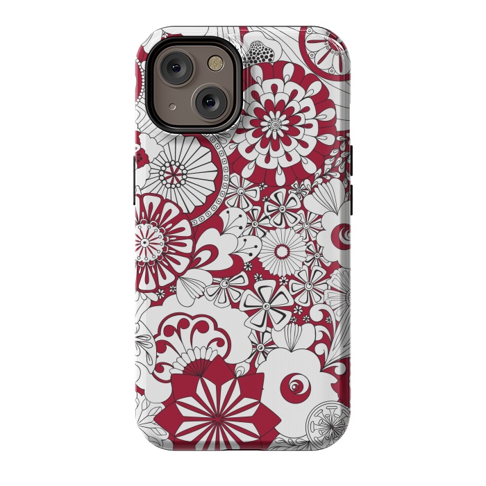 iPhone 14 StrongFit 70s Flowers - Red and White by Paula Ohreen