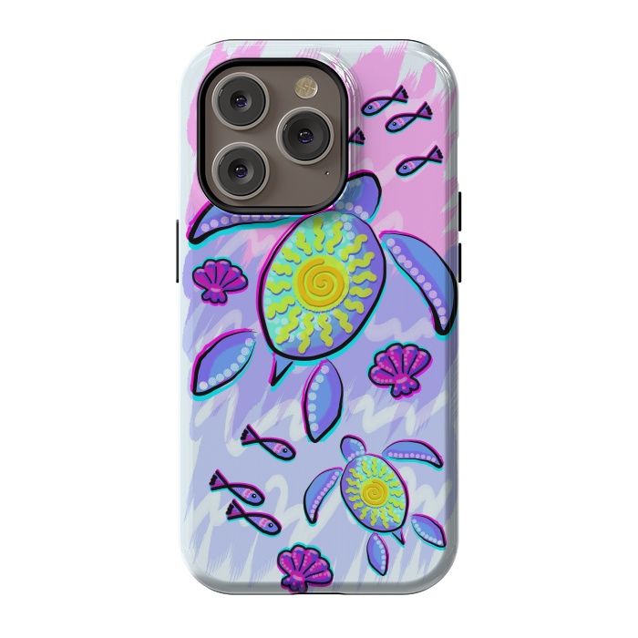 iPhone 14 Pro StrongFit Sea Turtle and Sun Abstract Glitch Ultraviolets by BluedarkArt