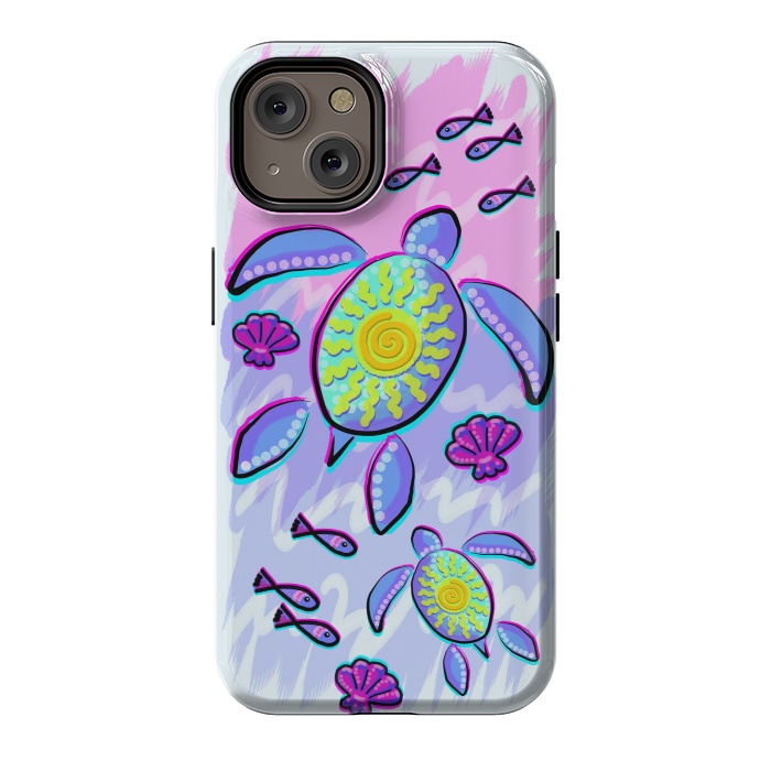 iPhone 14 StrongFit Sea Turtle and Sun Abstract Glitch Ultraviolets by BluedarkArt