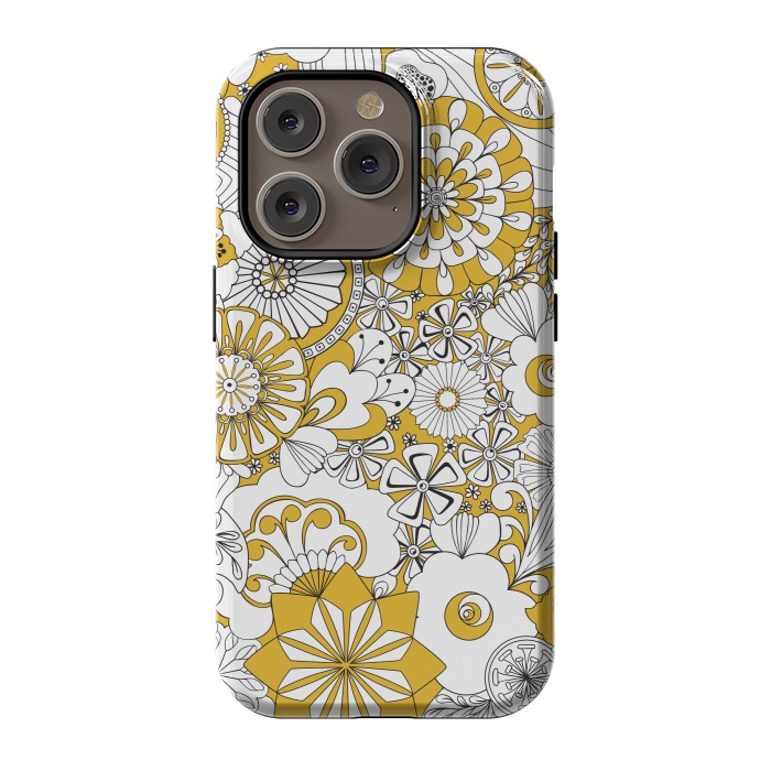 iPhone 14 Pro StrongFit 70s Flowers - Yellow and White by Paula Ohreen