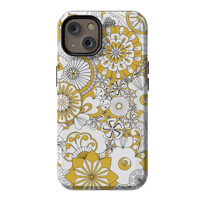 iPhone 14 StrongFit 70s Flowers - Yellow and White by Paula Ohreen