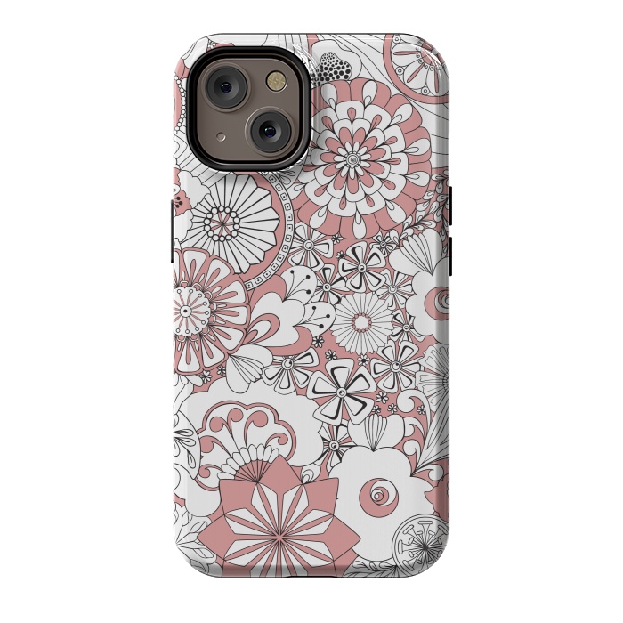iPhone 14 StrongFit 70s Flowers - Pink and White by Paula Ohreen
