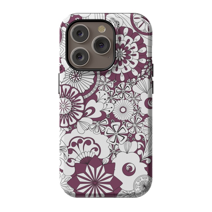 iPhone 14 Pro StrongFit 70s Flowers - Purple and White by Paula Ohreen