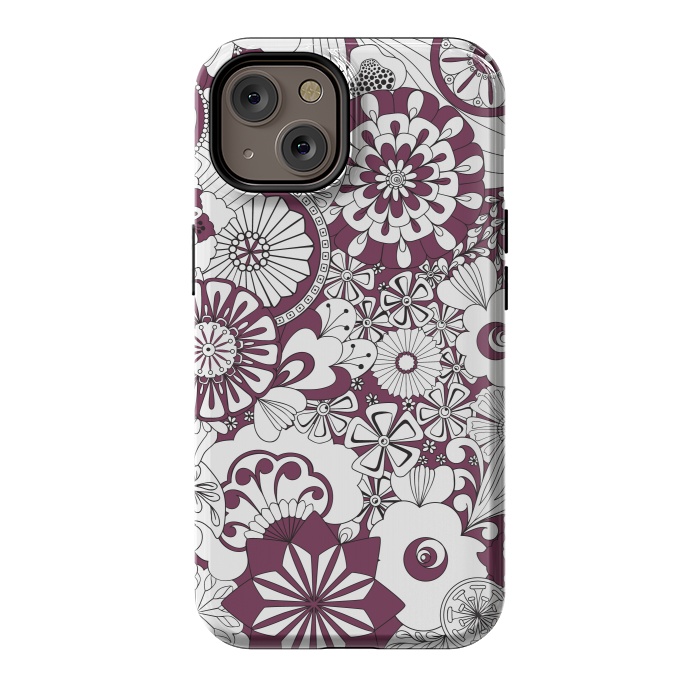 iPhone 14 StrongFit 70s Flowers - Purple and White by Paula Ohreen