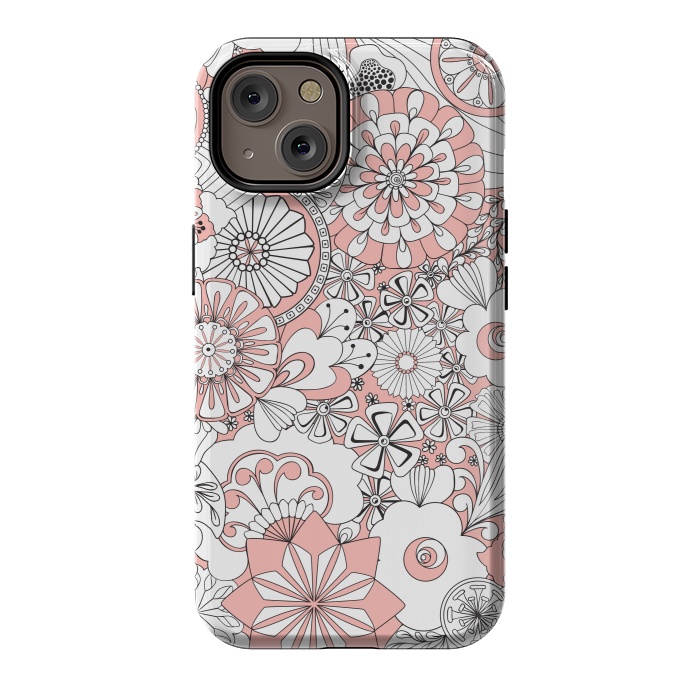 iPhone 14 StrongFit 70s Flowers - Baby Pink and White by Paula Ohreen