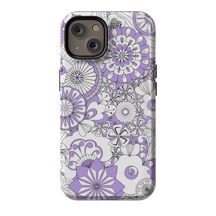 iPhone 14 StrongFit 70s Flowers - Lilac and White by Paula Ohreen