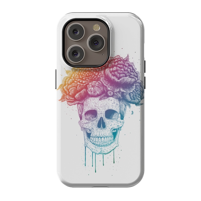 iPhone 14 Pro StrongFit Colorful skull with flowers by kodamorkovkart