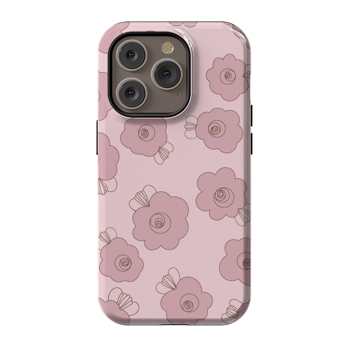 iPhone 14 Pro StrongFit Fluffy Flowers - Pink on Pink by Paula Ohreen