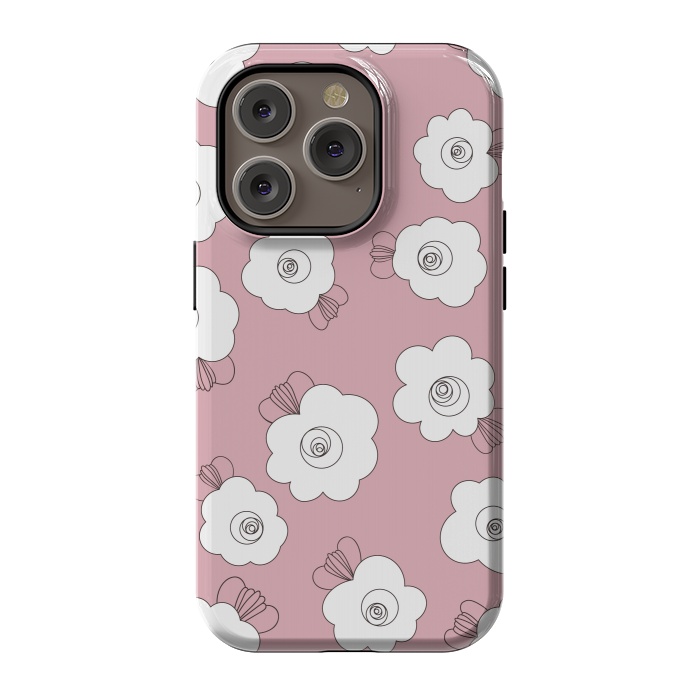iPhone 14 Pro StrongFit Fluffy Flowers - White on Pink by Paula Ohreen