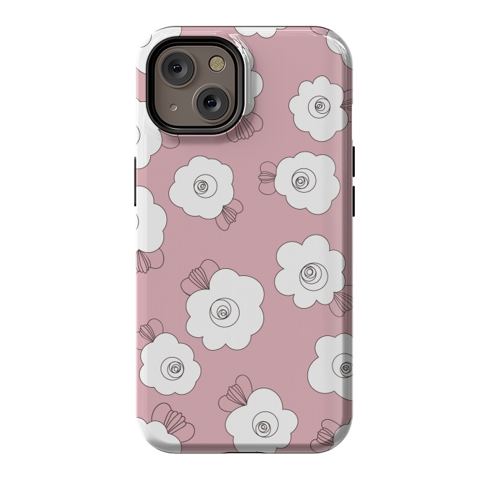 iPhone 14 StrongFit Fluffy Flowers - White on Pink by Paula Ohreen
