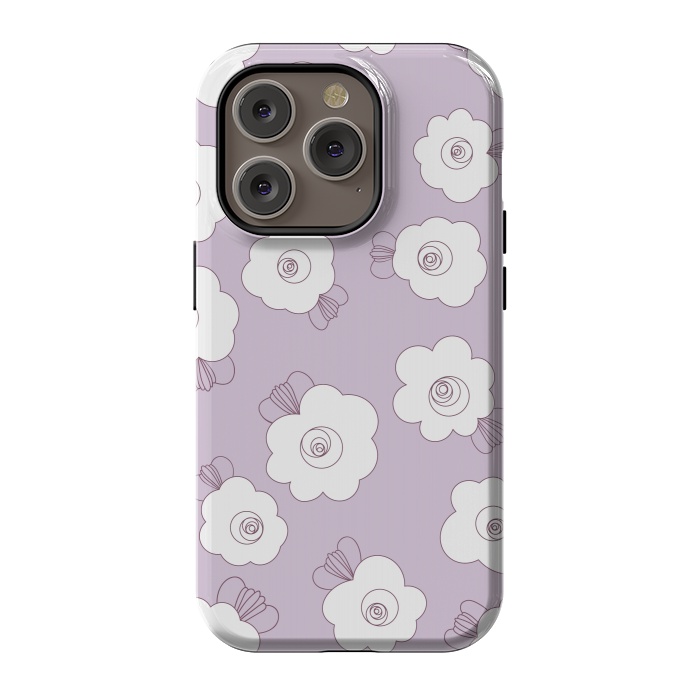 iPhone 14 Pro StrongFit Fluffy Flowers - White on Lilac by Paula Ohreen