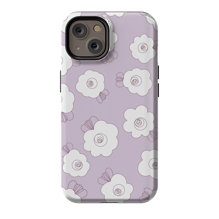 iPhone 14 StrongFit Fluffy Flowers - White on Lilac by Paula Ohreen