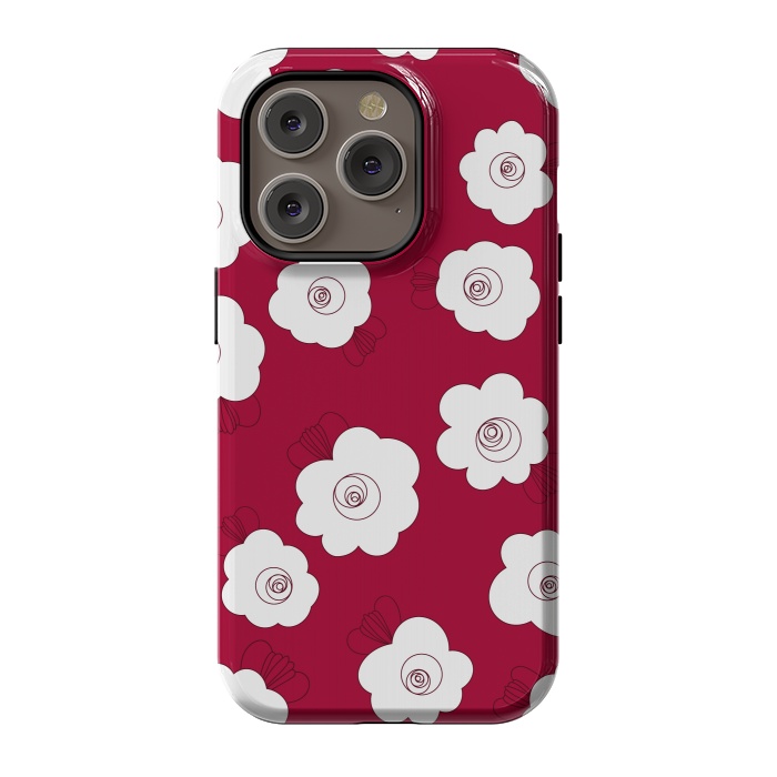 iPhone 14 Pro StrongFit Fluffy Flowers - White on Red by Paula Ohreen